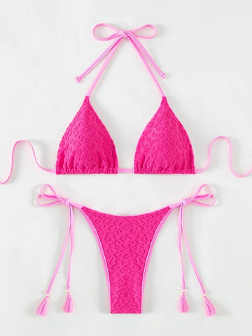 Pink Lace Up Classic Triangle Bikini